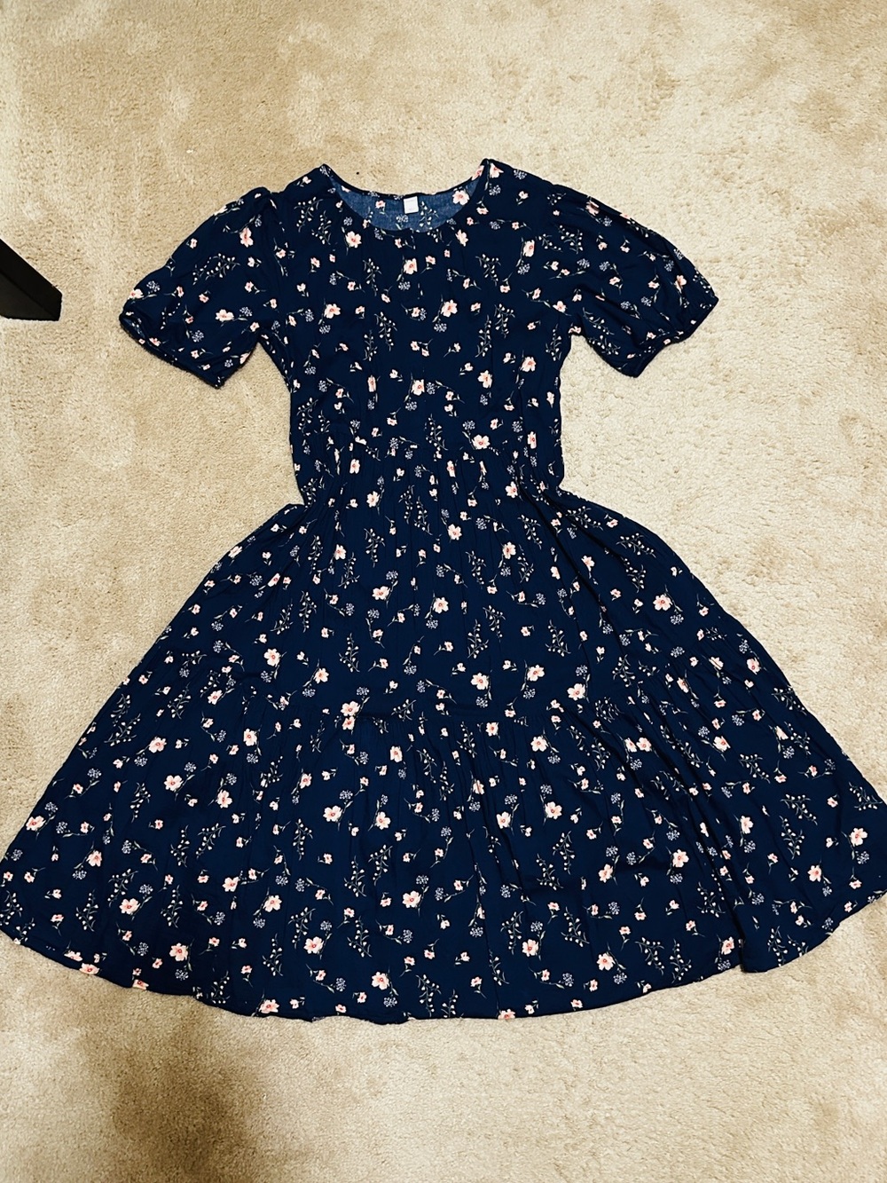 Old Navy Navy Blue Floral Puff-Sleeve Dress